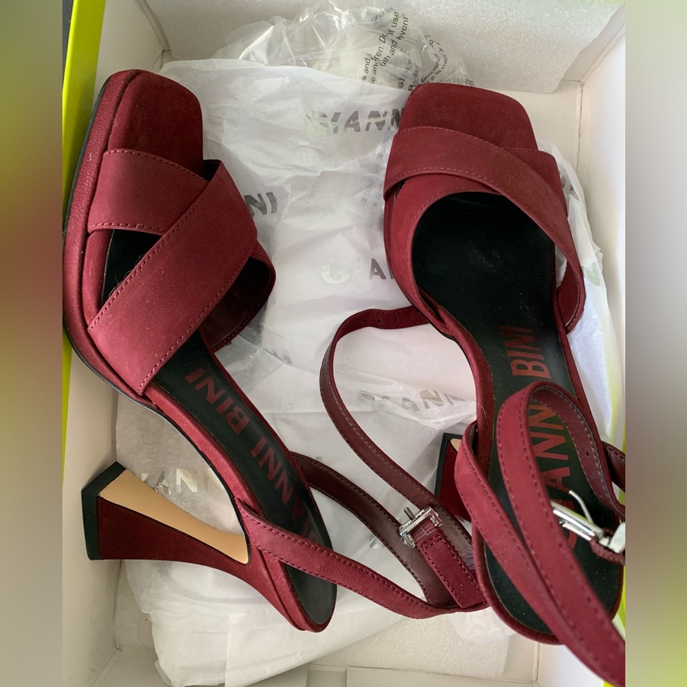 Gianni Bini Burgundy Heeled Sandals with Ankle Strap